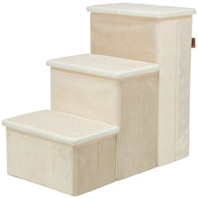 3-Step Foldable Velour Pet Stairs with Storage, Beige