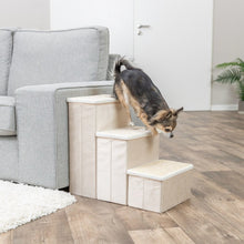3-Step Foldable Velour Pet Stairs with Storage, Beige