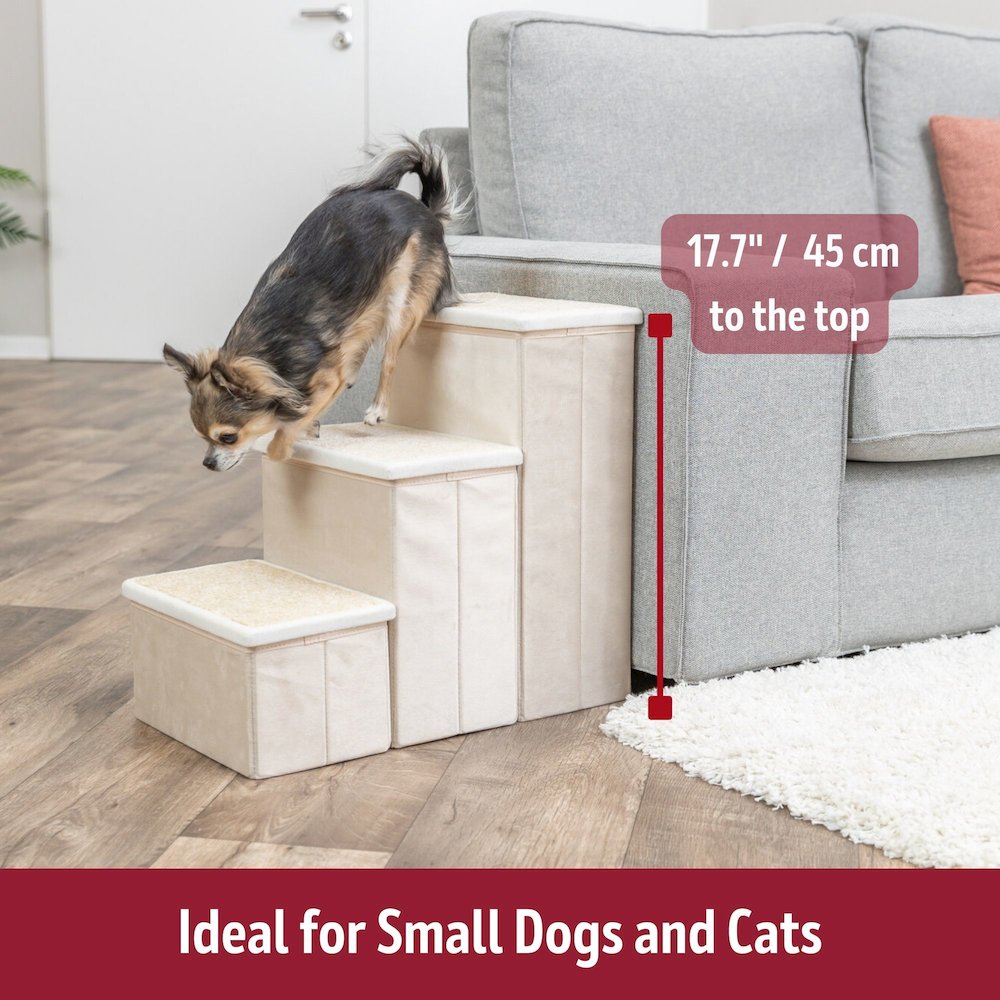 3-Step Foldable Velour Pet Stairs with Storage, Beige