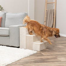 3-Step Foldable Velour Pet Stairs with Storage, Beige