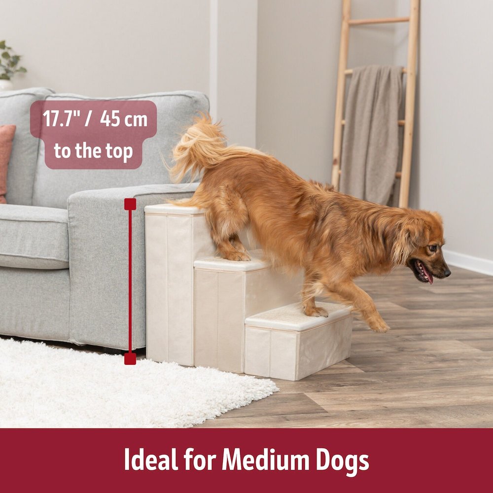 3-Step Foldable Velour Pet Stairs with Storage, Beige