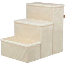 3-Step Foldable Velour Pet Stairs with Storage, Beige