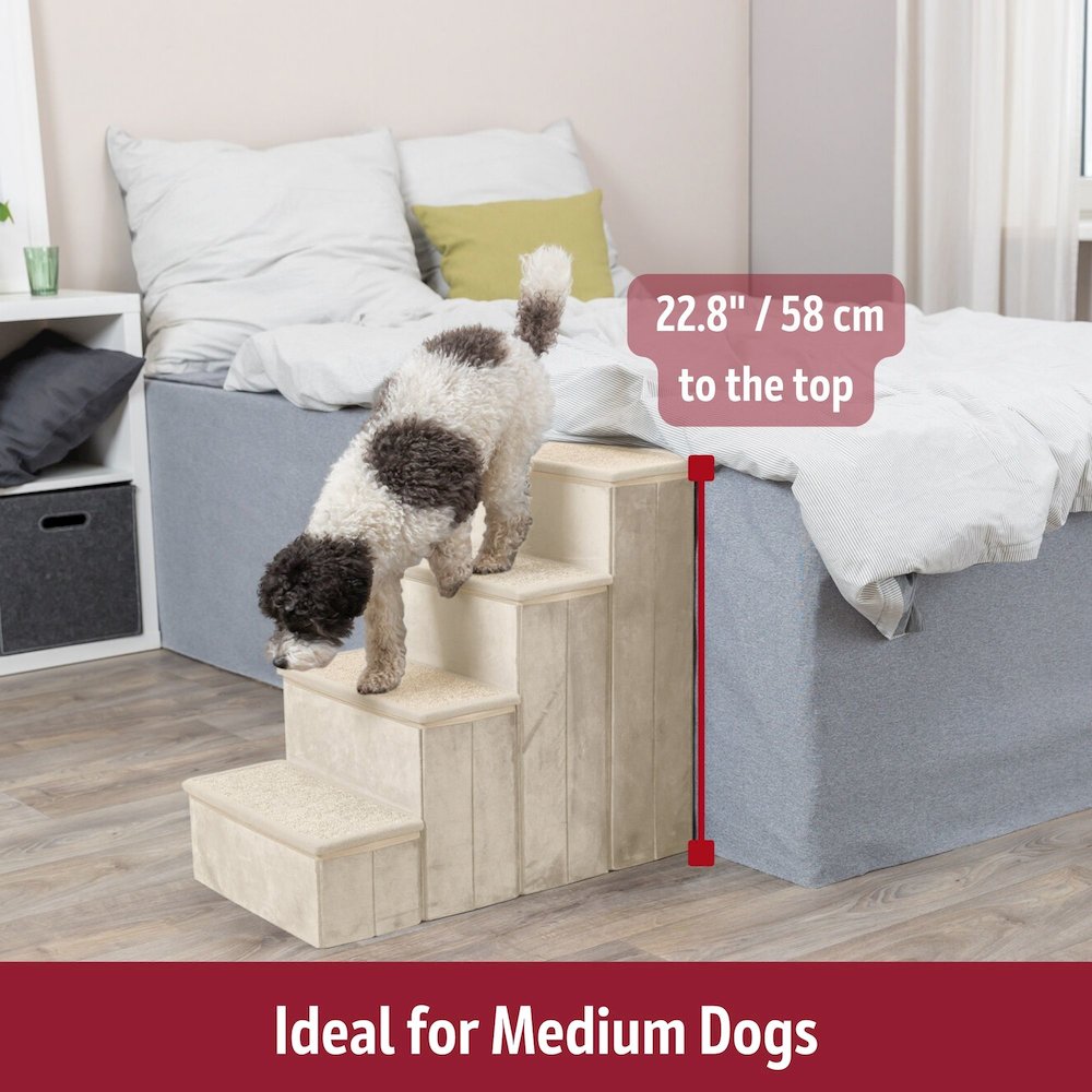 4-Step Foldable Velour Pet Stairs with Storage, Beige