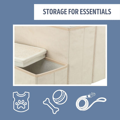 4-Step Foldable Velour Pet Stairs with Storage, Beige