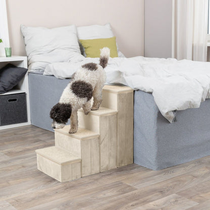 4-Step Foldable Velour Pet Stairs with Storage, Beige