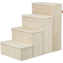 4-Step Foldable Velour Pet Stairs with Storage, Beige