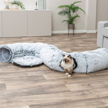 Harper Cat Tunnel with Plush Cushion, Adjustable Cat Play Tunnel with Toy