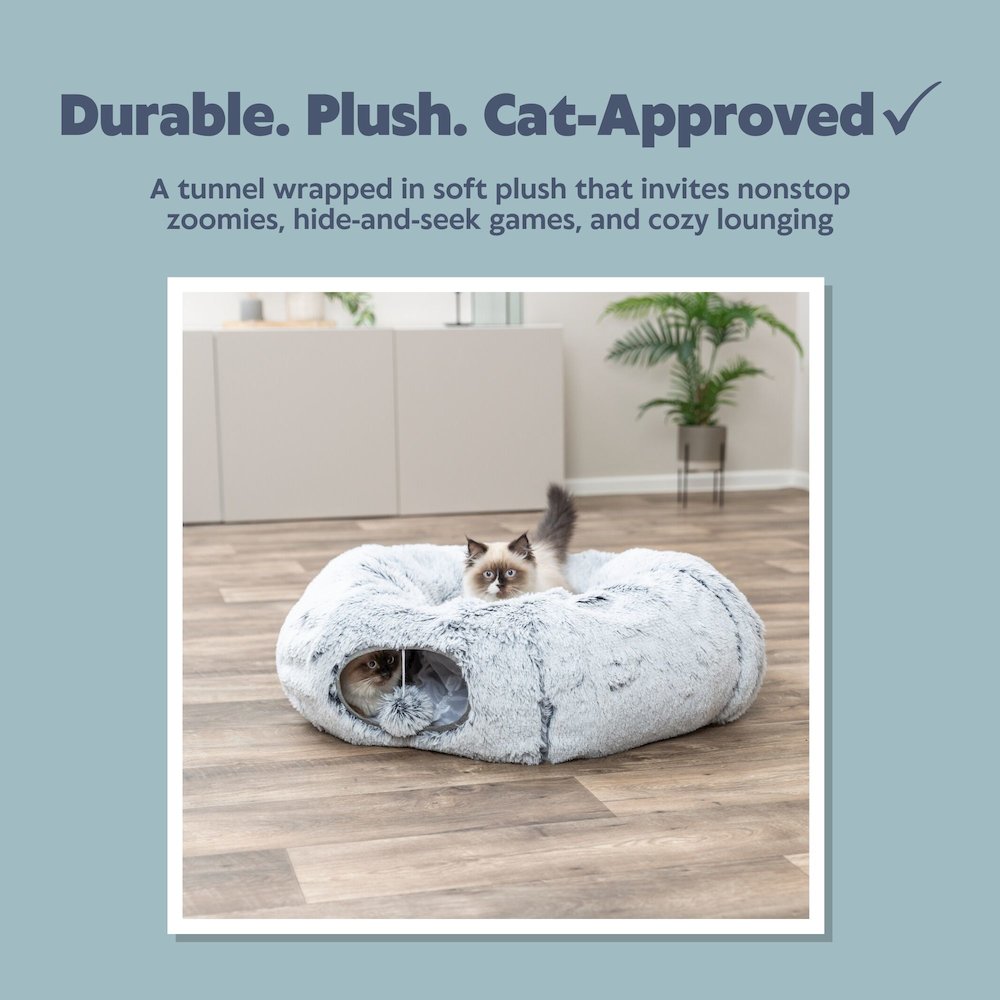 Harper Cat Tunnel with Plush Cushion, Adjustable Cat Play Tunnel with Toy