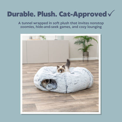 Harper Cat Tunnel with Plush Cushion, Adjustable Cat Play Tunnel with Toy