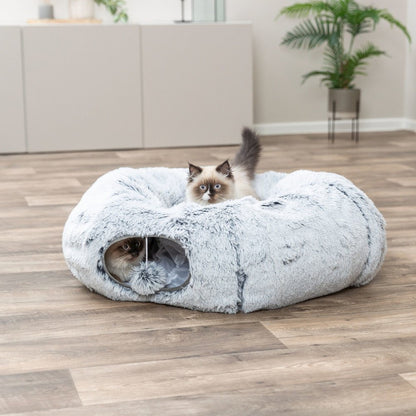 Harper Cat Tunnel with Plush Cushion, Adjustable Cat Play Tunnel with Toy