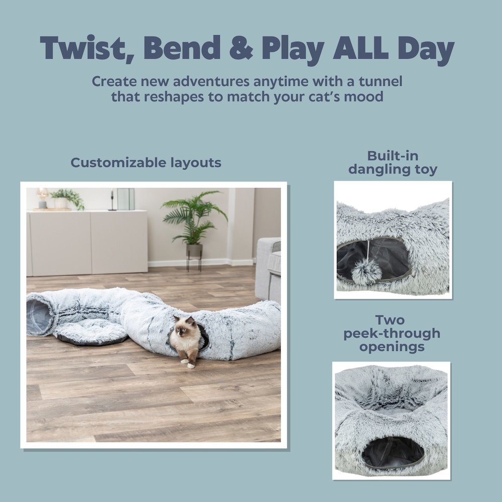 Harper Cat Tunnel with Plush Cushion, Adjustable Cat Play Tunnel with Toy