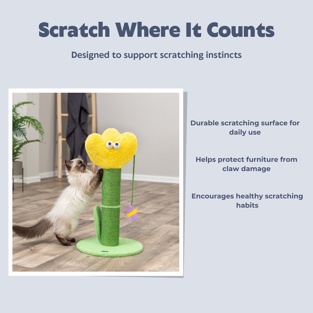 Lillian 22 Inch Jute Cat Scratching Post, Green/Yellow