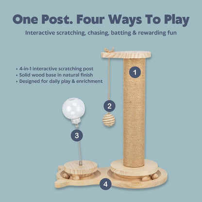 Oliver Interactive Cat Scratching Post w/ Treat Cup, Wooden Track & Hanging Ball