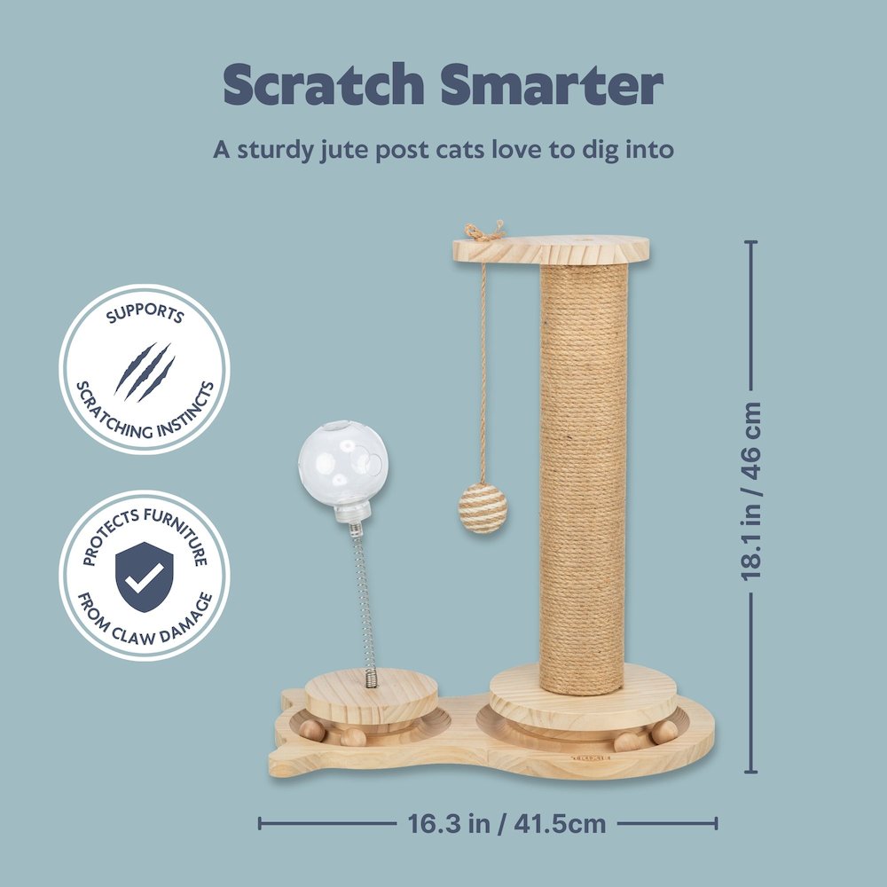 Oliver Interactive Cat Scratching Post w/ Treat Cup, Wooden Track & Hanging Ball