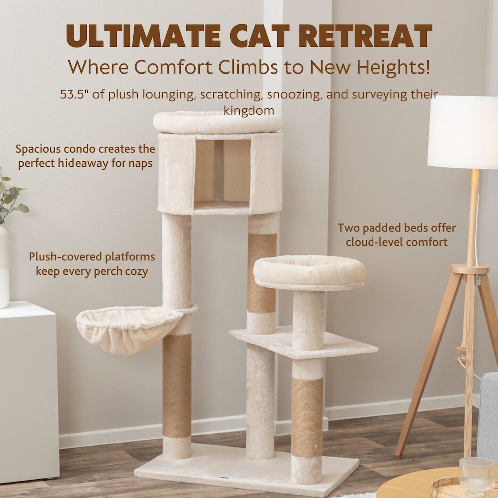 Aidan 53" Cat Tree - Multi-Level Cat Tower with Scratching Posts