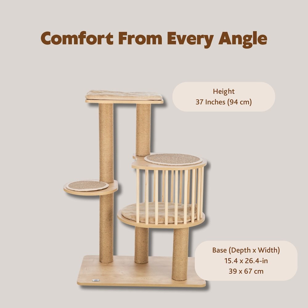 Aspen 37" Cat Tree, Modern Multi-Level Cat Tower Five Sisal Scratching Posts