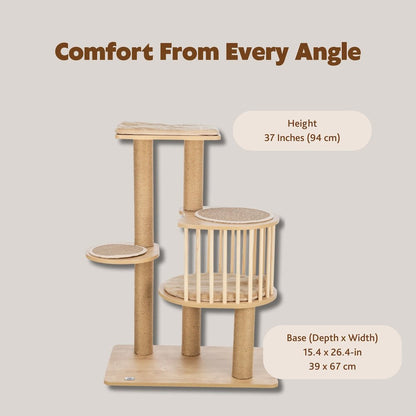 Aspen 37" Cat Tree, Modern Multi-Level Cat Tower Five Sisal Scratching Posts