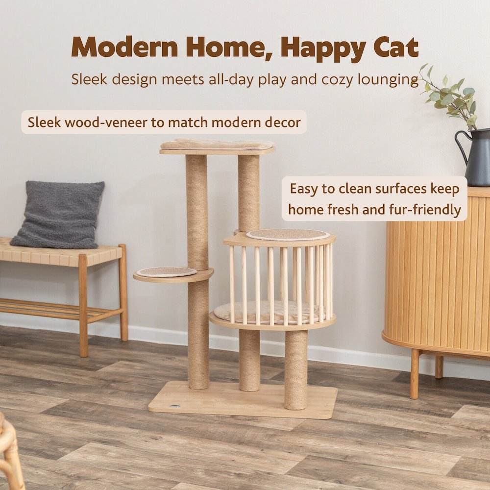 Aspen 37" Cat Tree, Modern Multi-Level Cat Tower Five Sisal Scratching Posts