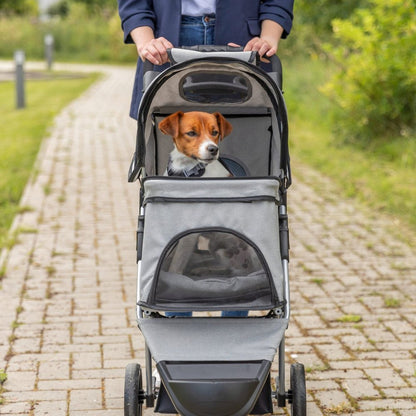 3-Wheeled Foldable Dog & Cat Stroller with Canopy and Storage Compartments, Gray