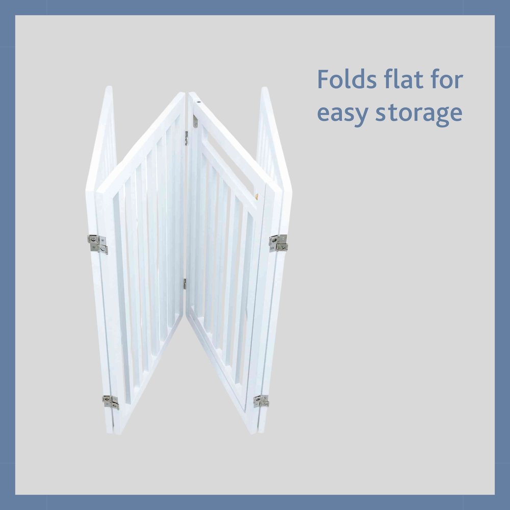 4-Panel Foldable Wood Freestanding Pet Gate, Walk Thru Door, Expands to 80"