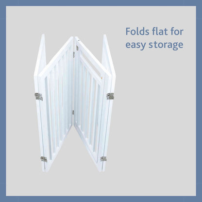 4-Panel Foldable Wood Freestanding Pet Gate, Walk Thru Door, Expands to 80"
