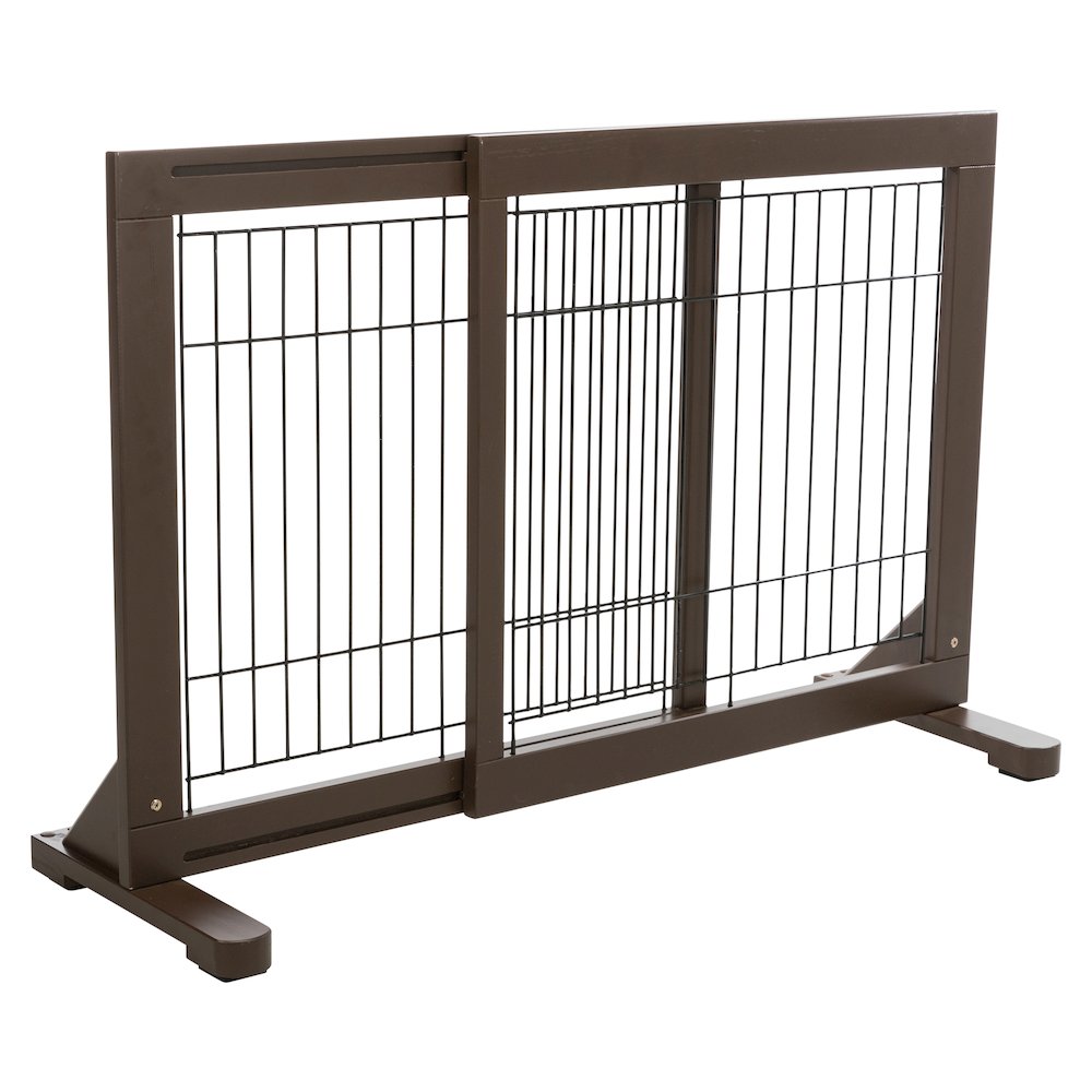 Adjustable Wooden Freestanding Pet Gate, 24" Tall Step Over, Expands to 42.5"