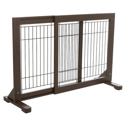 Adjustable Wooden Freestanding Pet Gate, 24" Tall Step Over, Expands to 42.5"