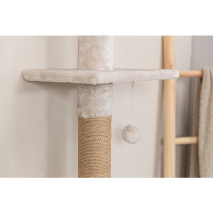 Kobe Sisal & Plush 90.5"-104" Ceiling Mount Cat Tree, 4-Level Cat Tower, Beige