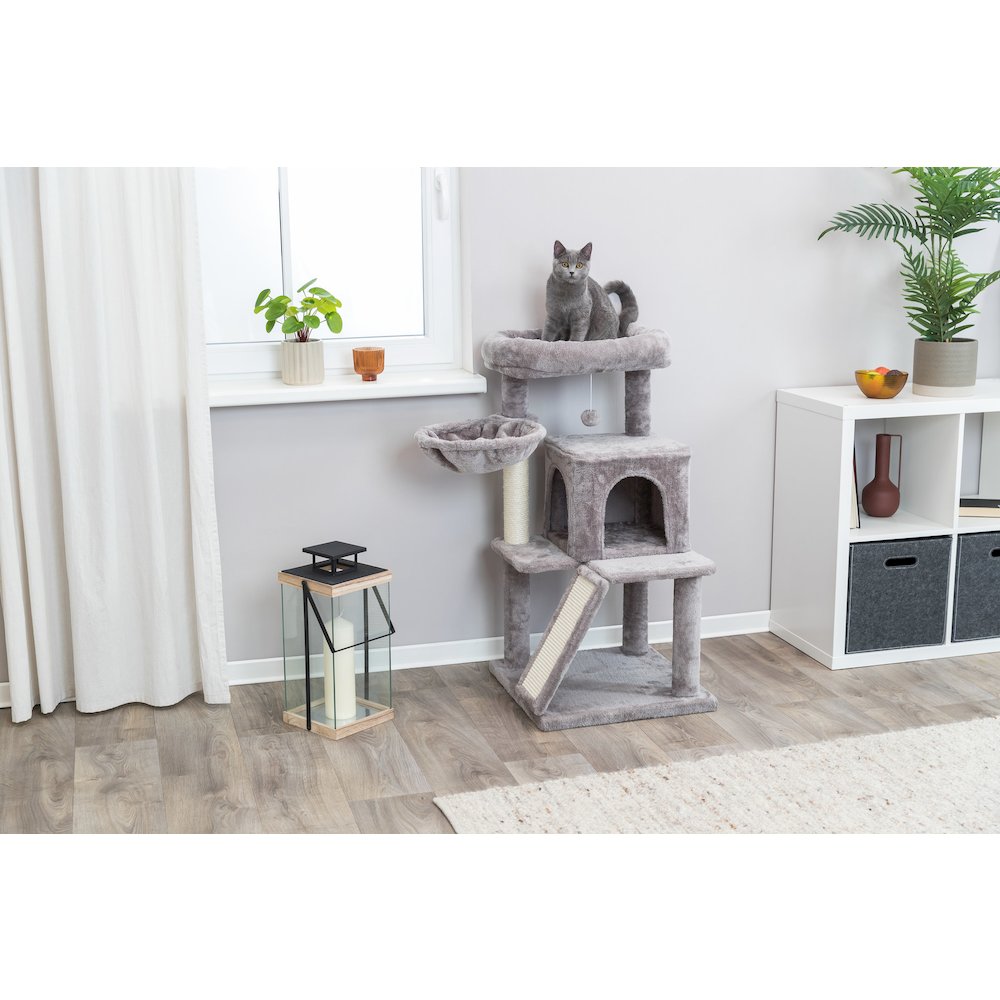 Pepito Plush & Sisal 2-Level 39.4" Cat Tree with Scratching Posts & Condo, Gray