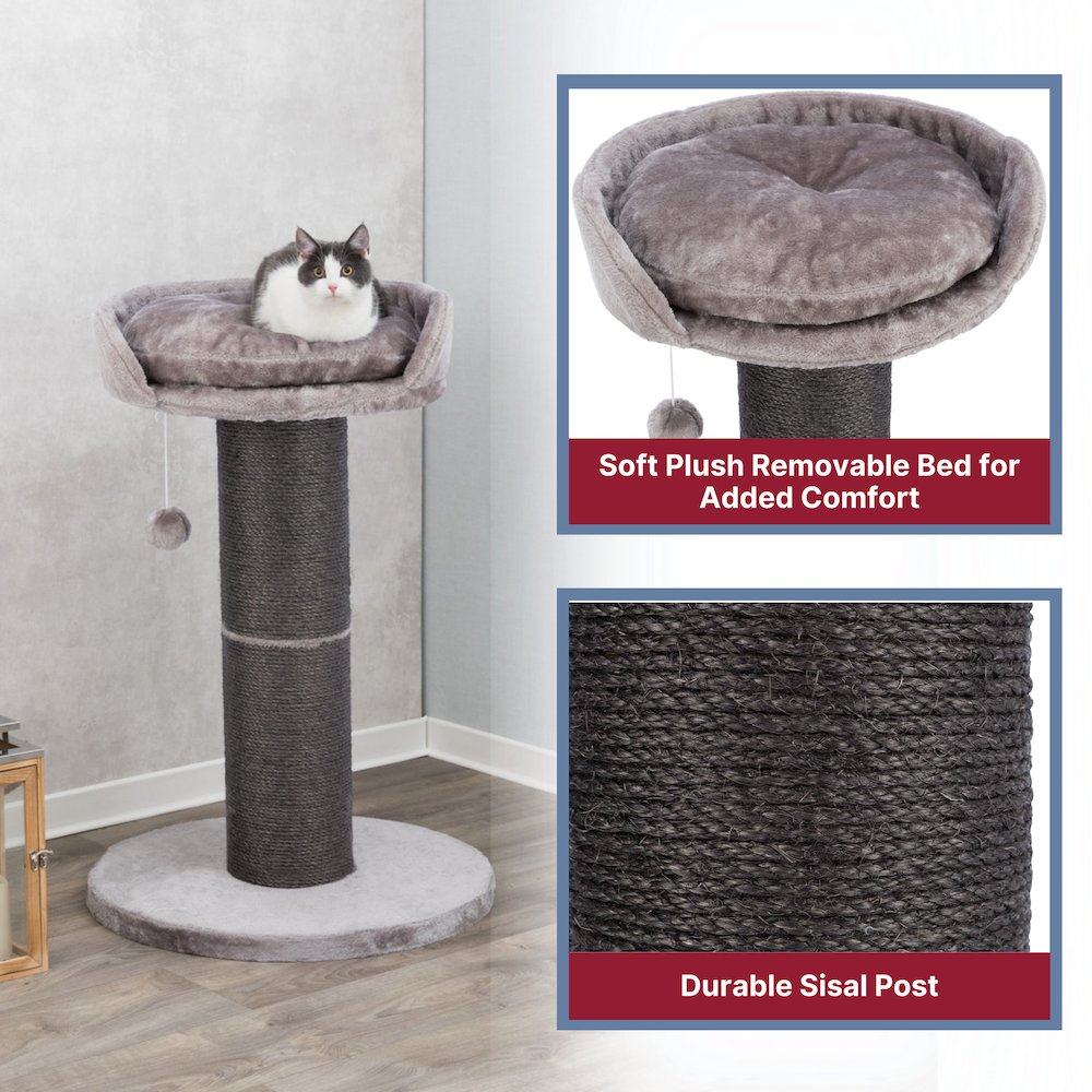 Pepino Sisal 35" Scratching Post with Plush Platform Bed and Dangling Cat Toy