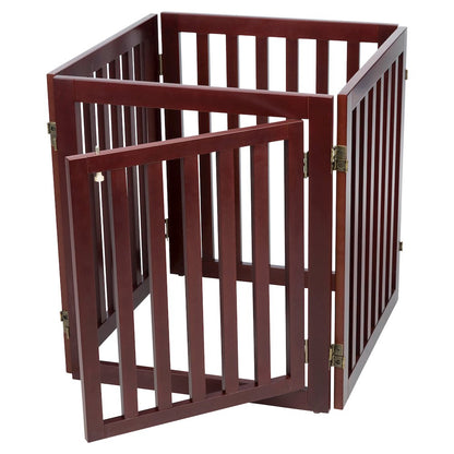 4-Panel Convertible Wooden 80" Freestanding Pet Gate - Pen with Pet Door, Brown