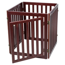4-Panel Convertible Wooden 80" Freestanding Pet Gate - Pen with Pet Door, Brown