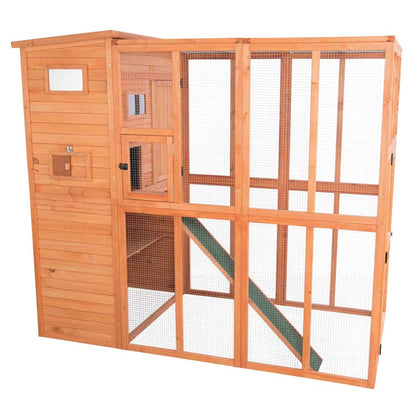 Weatherproof Wooden Cattery with Cat House and Run,37.4L x 76.8W x 68.9H, Brown