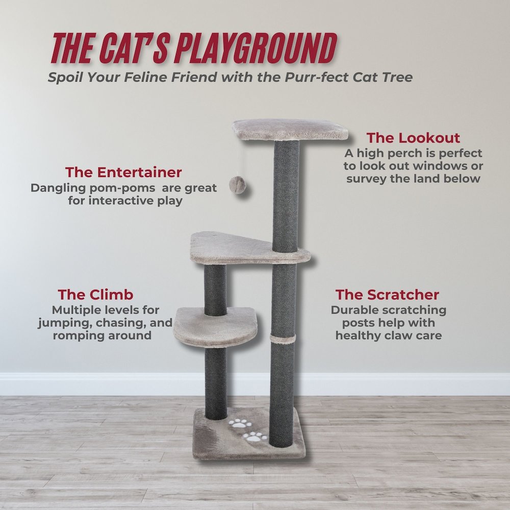 Altea Plush 3-Level 46.1" Cat Tree with Sisal Scratching Posts & Cat Toy