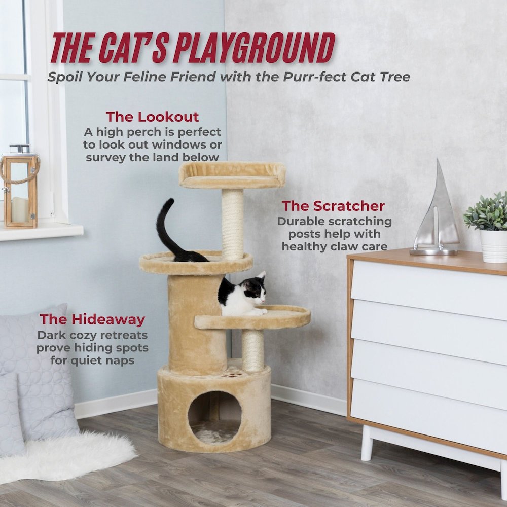 Oviedo Plush 3-Level 41" Cat Tree with Sisal Scratching Posts, Condo & Tunnel