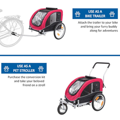 Foldable 2-in-1 Bicycle Trailer for Medium Dogs with Windows, Black & Red