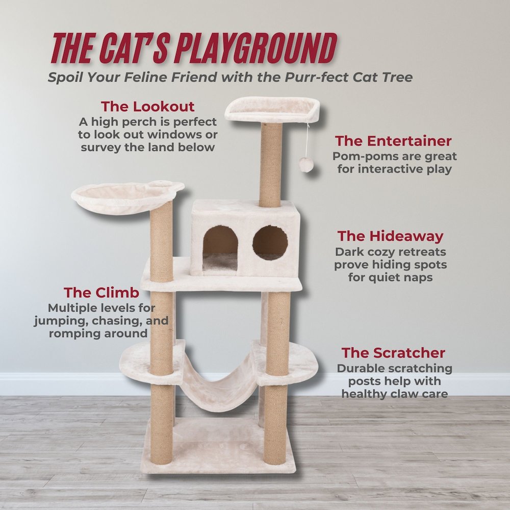 Federico Plush & Sisal 4-Level 56" Cat Tree Scratching Posts Condo Hammock