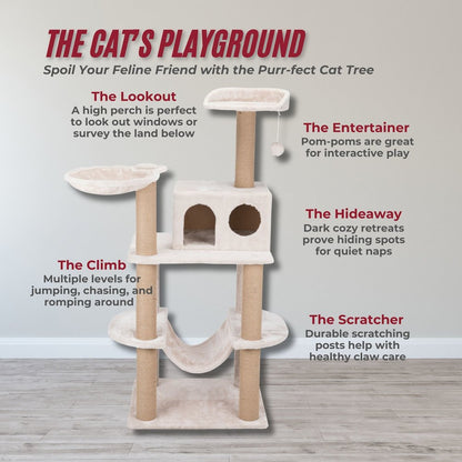 Federico Plush & Sisal 4-Level 56" Cat Tree Scratching Posts Condo Hammock