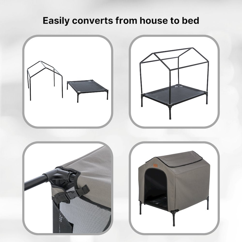 2-in-1 Elevated Portable Dog House or Dog Cot & Tent for Small-Medium Dogs