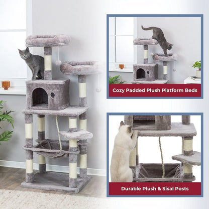Eduardo Plush & Sisal 4-Level 57.1" Cat Tree with Scratching Posts & Condo, Gray