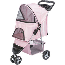 3-Wheeled Foldable Dog & Cat Stroller with Canopy and Storage Compartments, Pink
