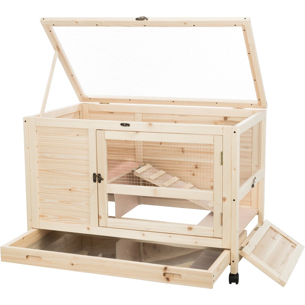 Mobile Indoor 1-Story Wooden Small Animal Cage with Wheels & Pull-Out Tray