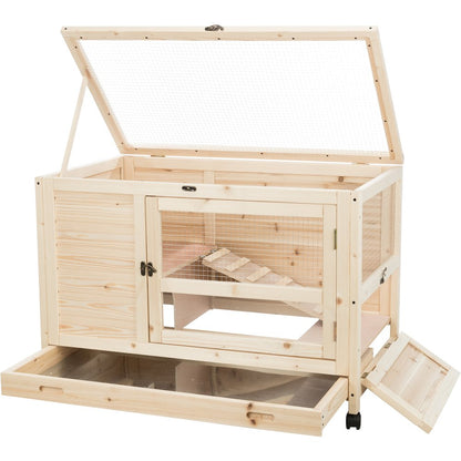 Mobile Indoor 1-Story Wooden Small Animal Cage with Wheels & Pull-Out Tray