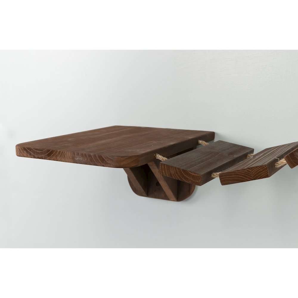 Multi-Level Wall Mounted Cat Perch with Bridge, Espresso Brown