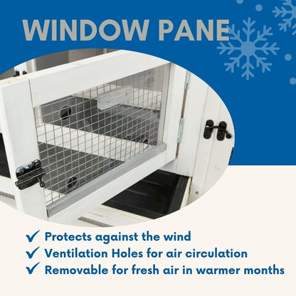 Weatherproof Outdoor 2-Story Wooden Small Animal Hutch with Large Run & Tray