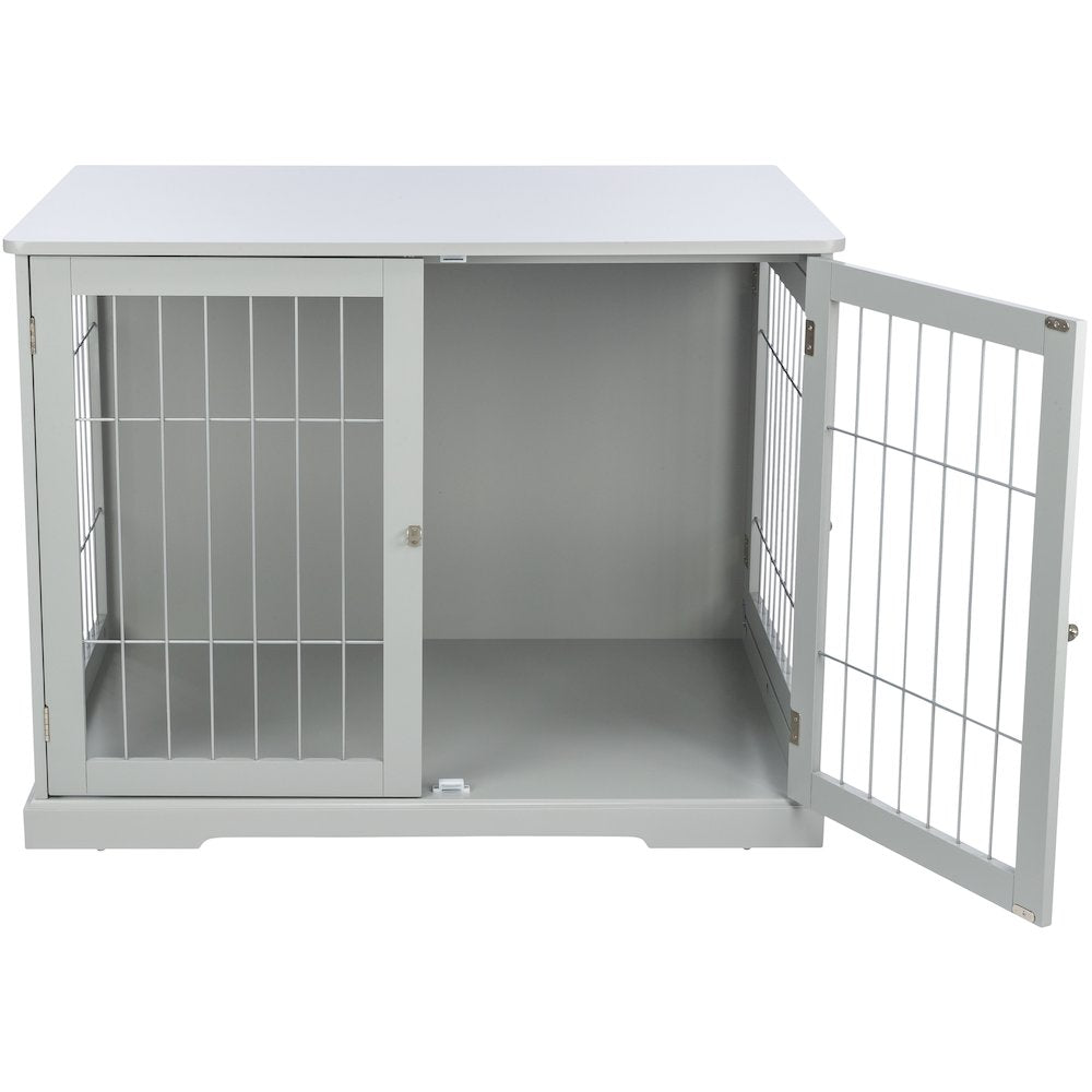 38.7" Dog Crate, Wooden Indoor Kennel Furniture for Large Dogs Up to 66 lb, Gray