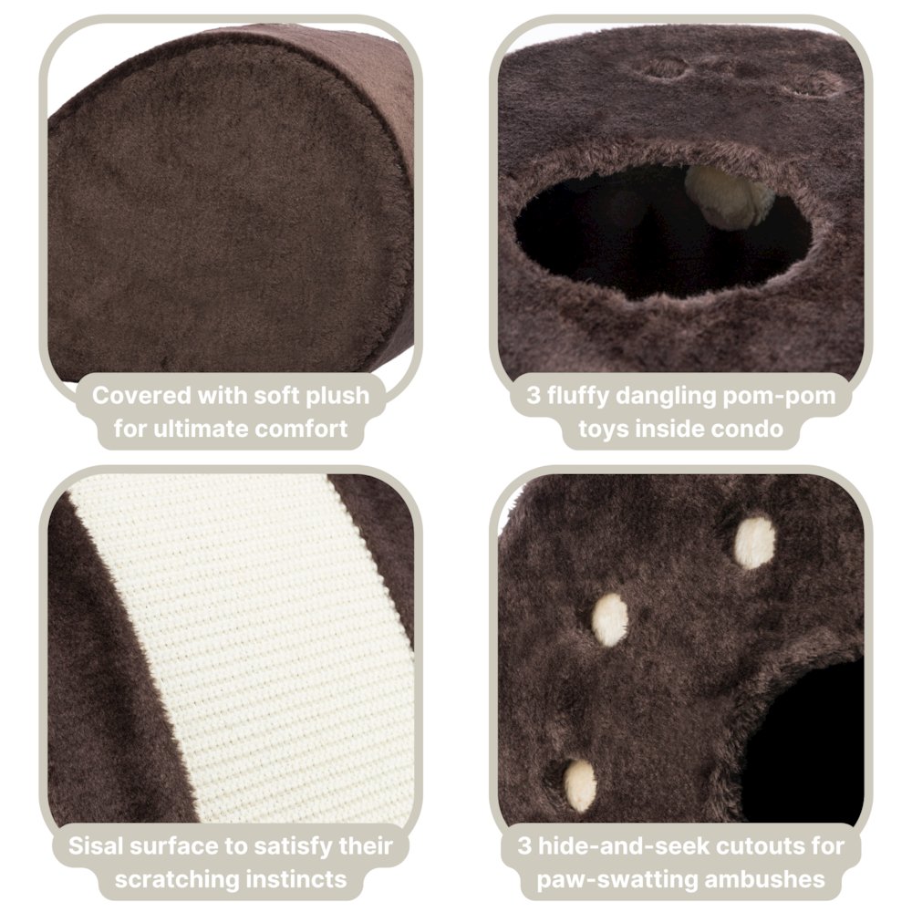 Topi Plush Cover Indoor Cat Condo with Sisal Scratching Surface & Cat Toys