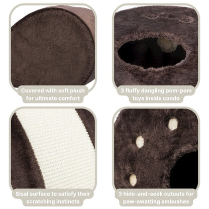 Topi Plush Cover Indoor Cat Condo with Sisal Scratching Surface & Cat Toys