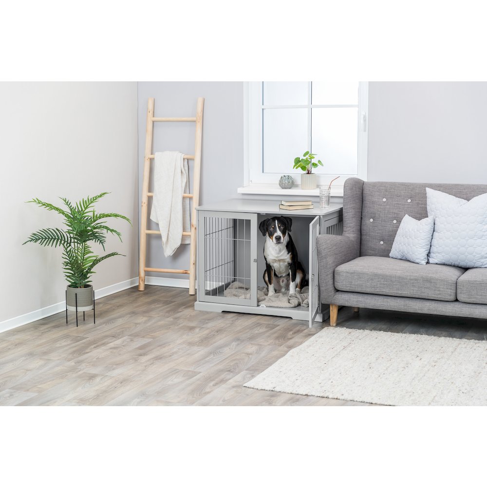 38.7" Dog Crate, Wooden Indoor Kennel Furniture for Large Dogs Up to 66 lb, Gray