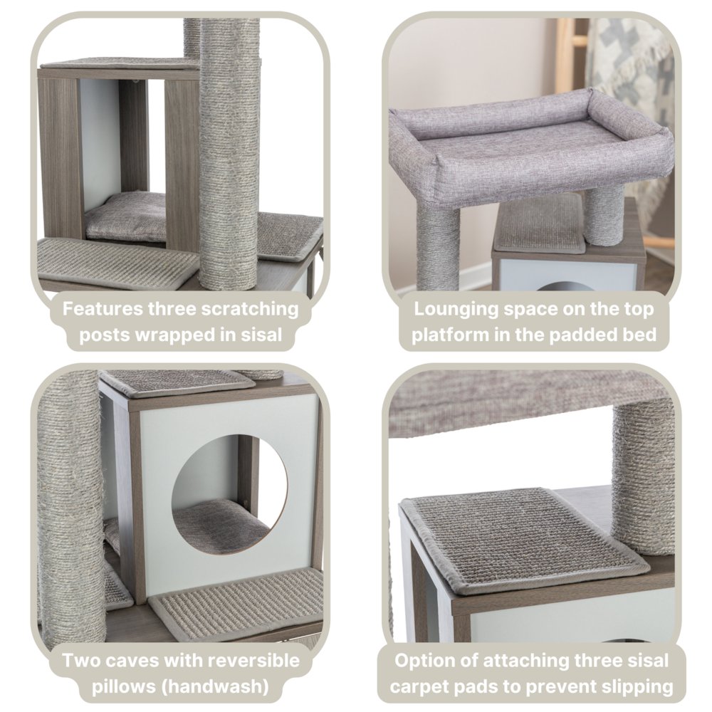 Mali Sisal & Wood 34" Cat Tree with Scratching Posts & Pads, Condos, Ramp